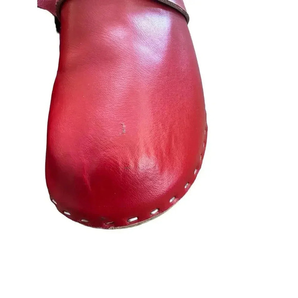 Bjork Red Swedish Wooden Block Sole Leather Slip-On Clogs Size 36 - Picture 10 of 10